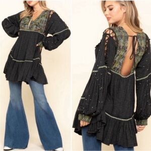 Free People Black and Green Tunic